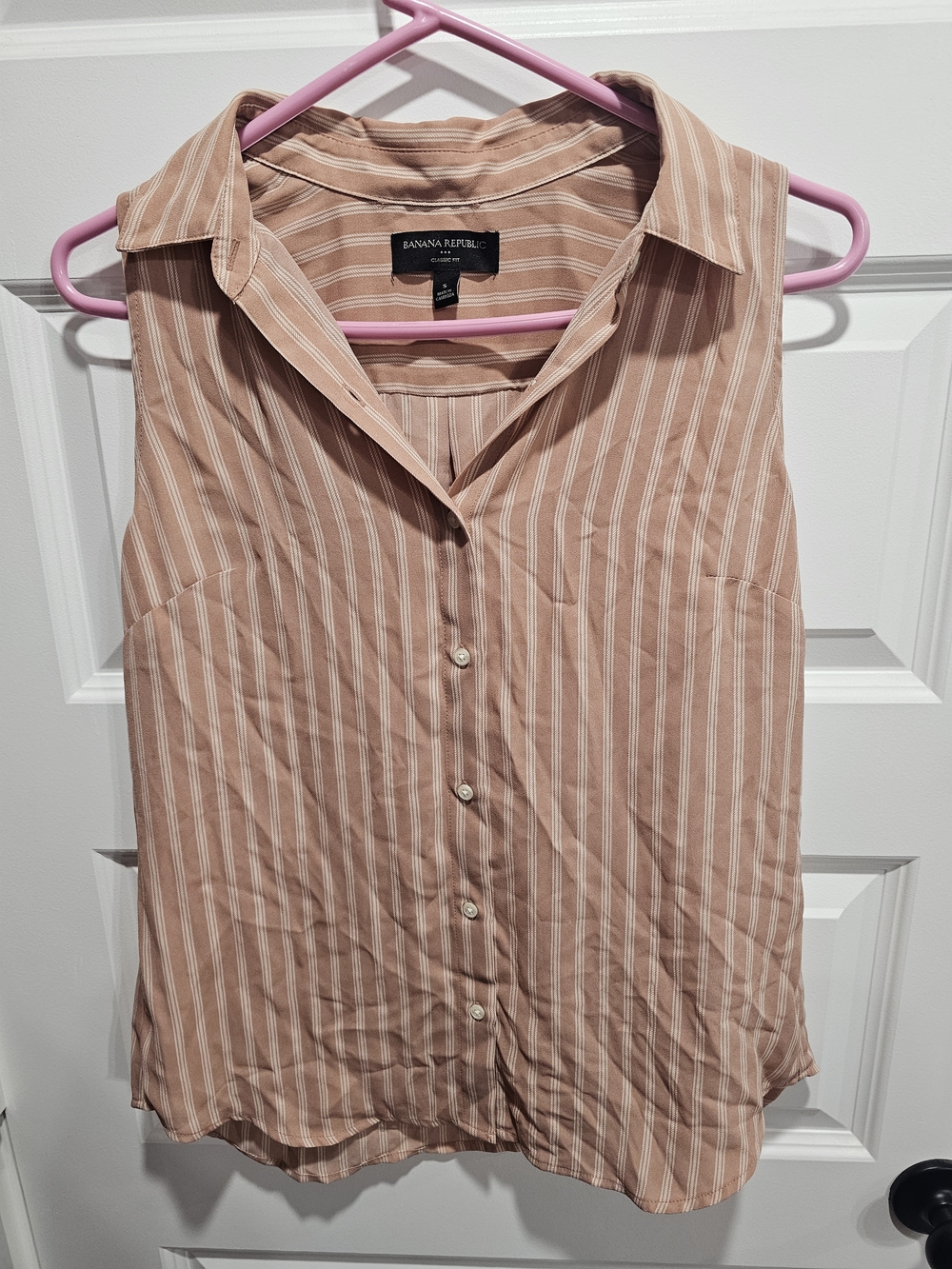 Banana Republic Dusty Rose & White Sleeveless Striped Button-Front Blouse